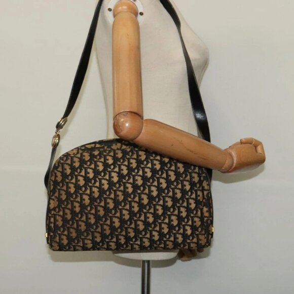 Christian Dior Trotter Canvas Shoulder Bag Navy Gold Auth - Picture 15 of 16